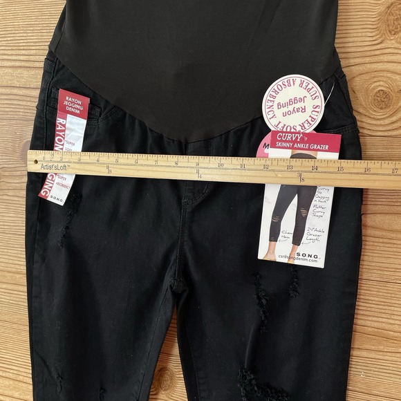 SONG Maternity Skinny Jeans Women M Black NEW Distressed Curvy Ankle Grazer Leg - Picture 7 of 11